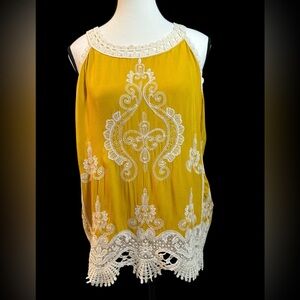 Ultra Pink Yellow and White Lace Embroidered Blouse